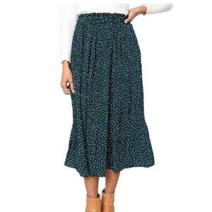 Exlura | High Waist Pleated Midi-Swing Skirt | Large